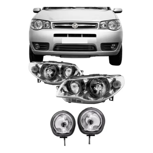 Kit Farol Duplo Cromado e Farol de Milha Lente Vidro Palio Siena Strada G3 2004 a 2014 em Oferta na Shopee