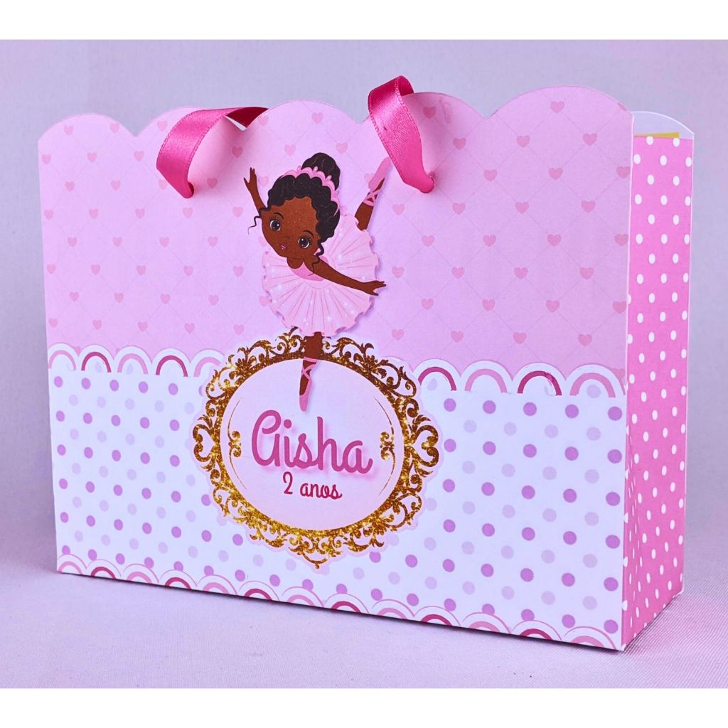 Sacola de Papel Personalizada Bailarina Morena 30x25x10 cm Lembrancinha Festa Aniversário