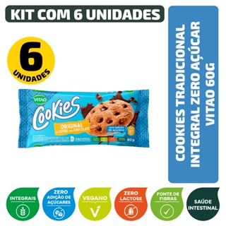 Kit Cookies Tradicional Integral Zero Açúcar Vitao 60G - 6 Unidades em Oferta na Shopee