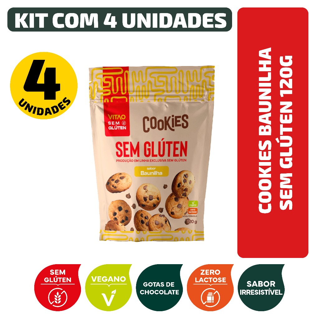 Kit Cookies Baunilha Sem Glúten 120G - 4 Unidades