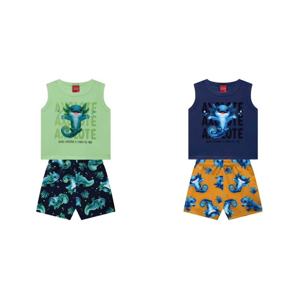 Conjunto Infantil Masculino Kyly Axolote Fundo do Mar Confortável Estiloso