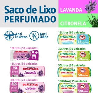 Saco de lixo Aroma Lavanda Citronela Rolo 10L 15L 30L 50L 100L Qualysack Repelente Anti Odor Sacola em Oferta na Shopee
