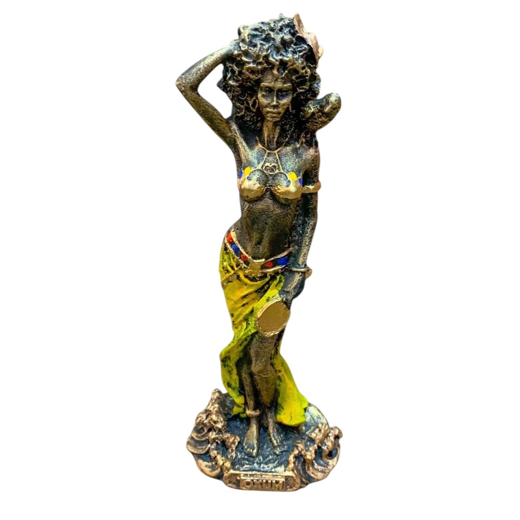 Orixá Oxum Vestes Amarela Em Resina Escultura Umbanda Candomblé 22cm