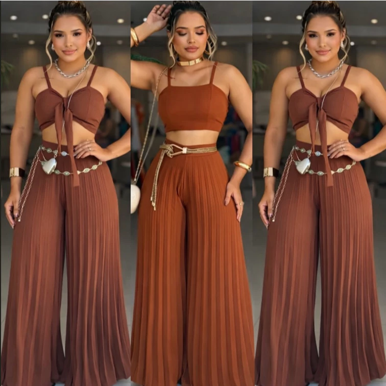 Conjunto Cropped e Calça Plissada Look Elegante Tendência  2026 Festa Social en TECIDO DUNA — imagem 1