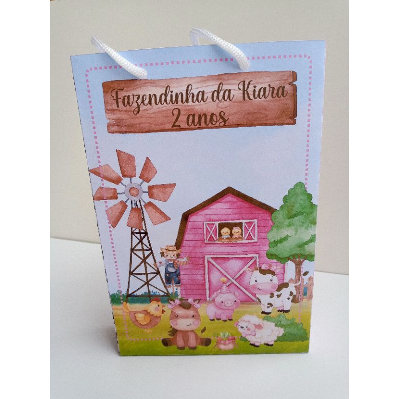 Sacolinha Personalizada Fazendinha Rosa | Sacolinha | Lembrancinha | Mimos | Aniversário