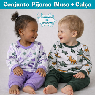 Kit de 4, 2 e 1 Conjunto Infantil Pijama Manga Longa Estampada e Calça 100% Algodão em Oferta na Shopee