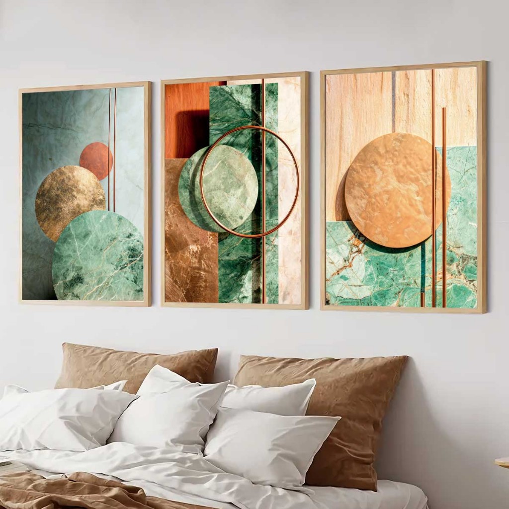 Kit 3 Quadro Decorativo Moldura 50x70 Grande Moderno Mármore