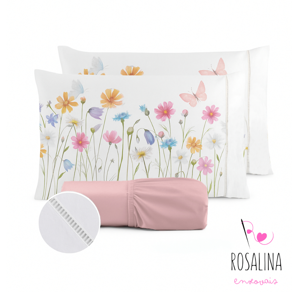 Kit Jogo de Cama Lençol Liso Fronha Estampada 400 Fios Micropercal Ponto Palito