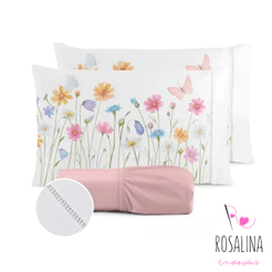 Kit Jogo de Cama Lençol Liso Fronha Estampada 400 Fios Micropercal Ponto Palito