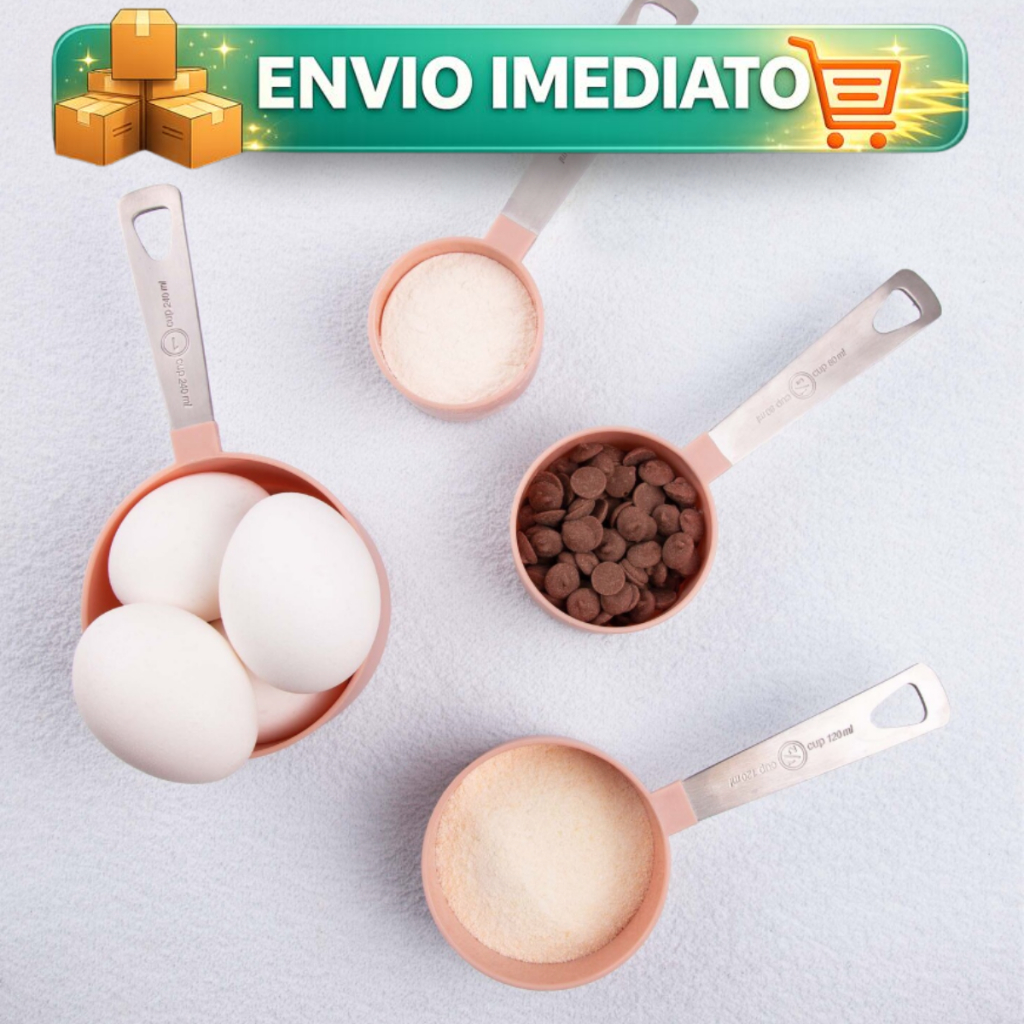 Conjunto Xícaras Medidoras 4 Peças Inox 240ml 120ml 80ml 60ml Cabo Rosa - Hercules