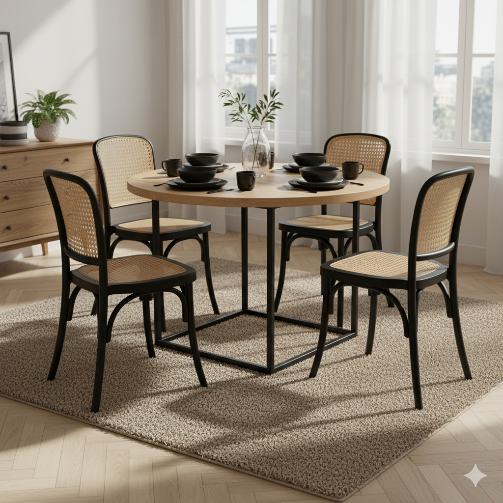 Conjunto 4 Cadeiras Amis Com Assento Rattan Sala de Jantar Empilhavel em Oferta na Shopee