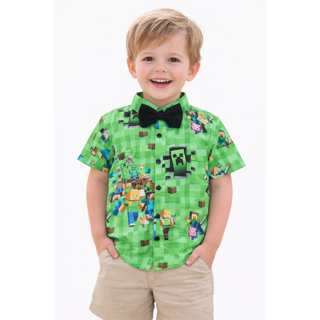 camisa social infantil para menino tecido com  estampas personalizadas de desenhos animados festa aniversário fantasia
