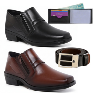 Bota Botinha Social Masculina Com Zíper Elegante Kit Com 2 Pares Cinto e Carteira em Oferta na Shopee