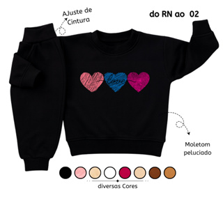 Moletom Infantil de Frio para Menina Grosso - Roupa de Inverno para Bebê RN P M G GG 02 Coração em Oferta na Shopee