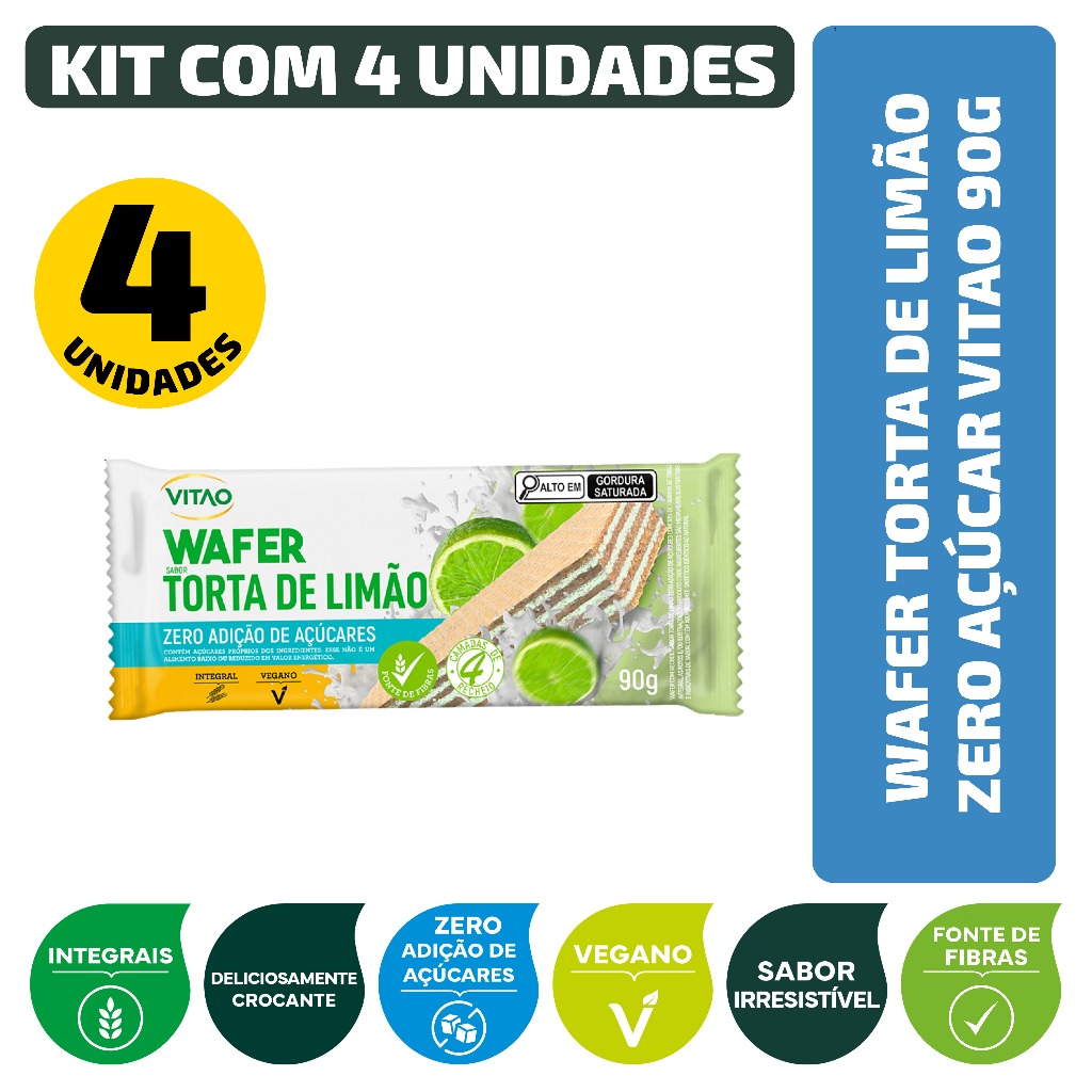 Kit Wafer Torta De Limão Zero Açúcar Vitao 90G - 4 Unidades