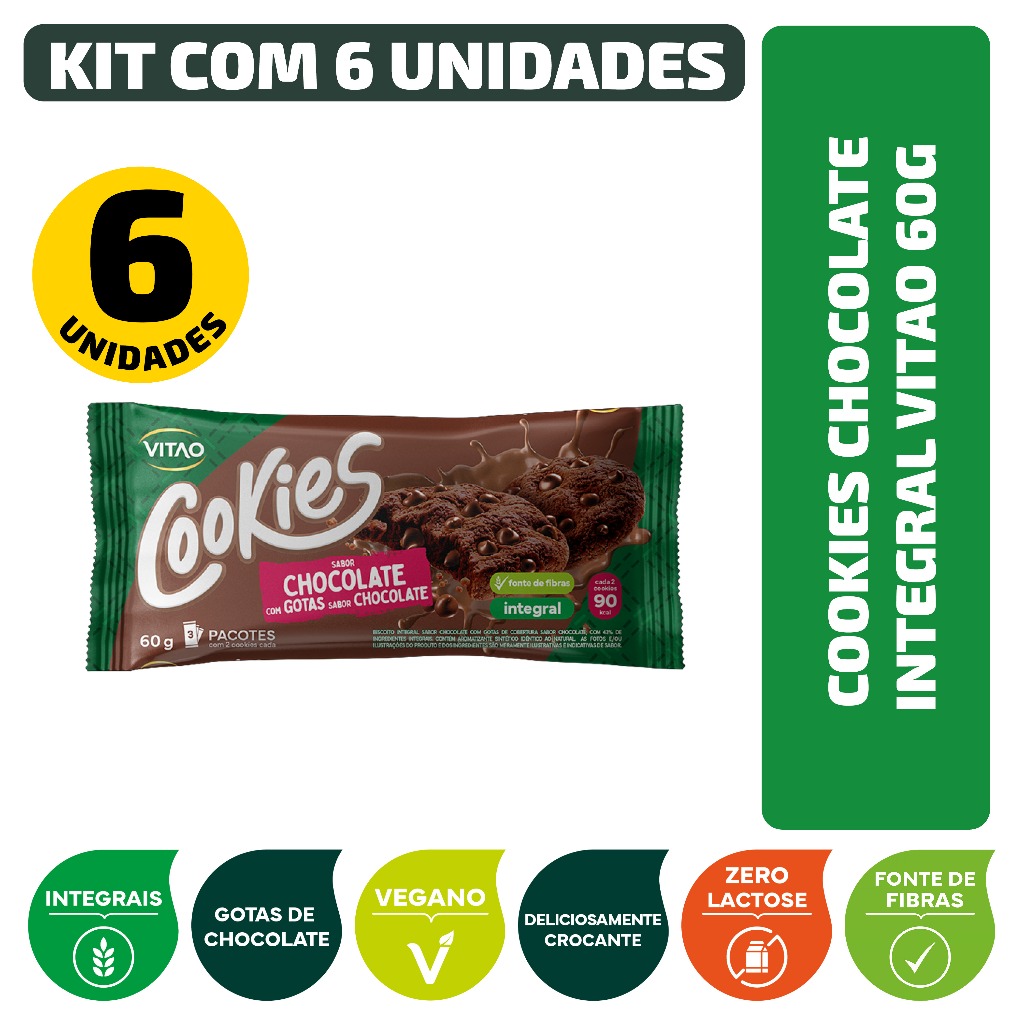 Kit Cookies Chocolate Integral Vitao 60G - 6 Unidades