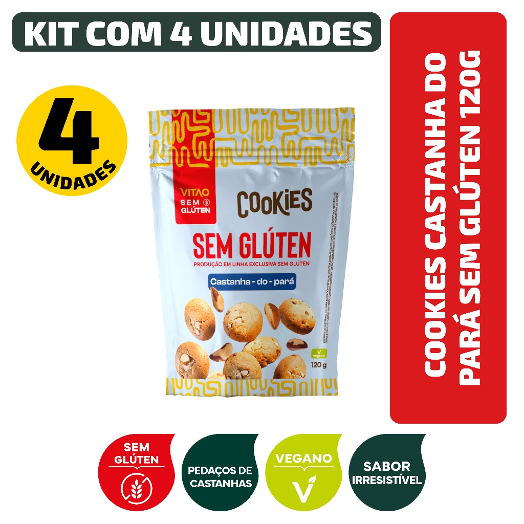Kit Cookies Castanha Do Pará Sem Glúten 120G - 4 Unidades em Oferta na Shopee