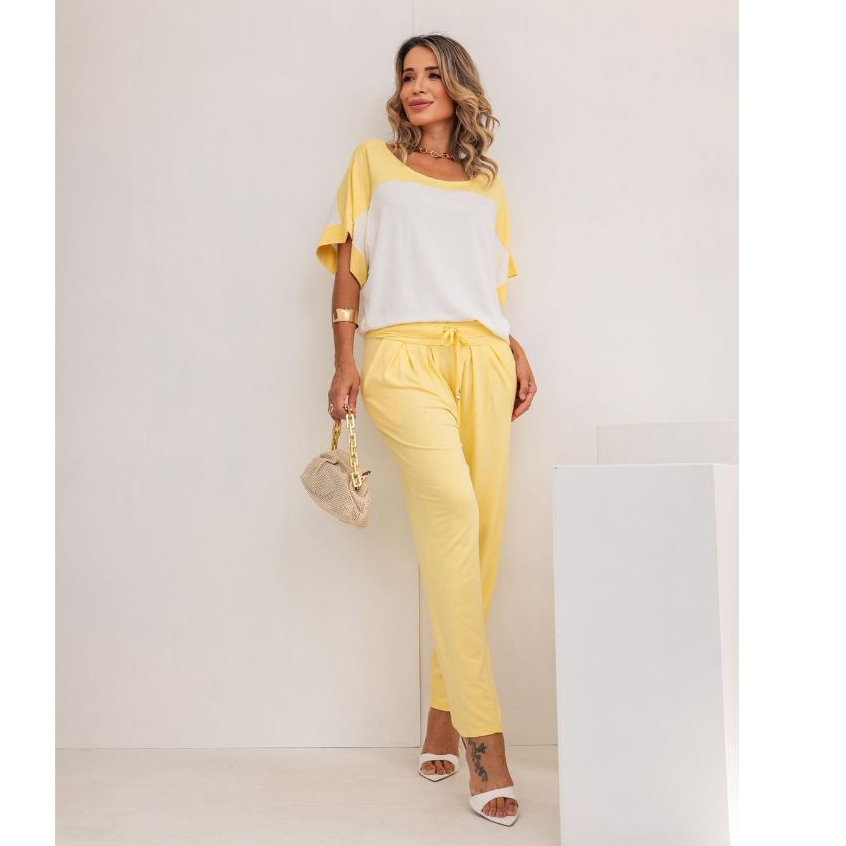 Conjunto Feminino Bicolor Tecido Premium Calça Com Bolsos Funcionais Blusa Larguinha Conjunto Verão Look  Dia a Dia Chic