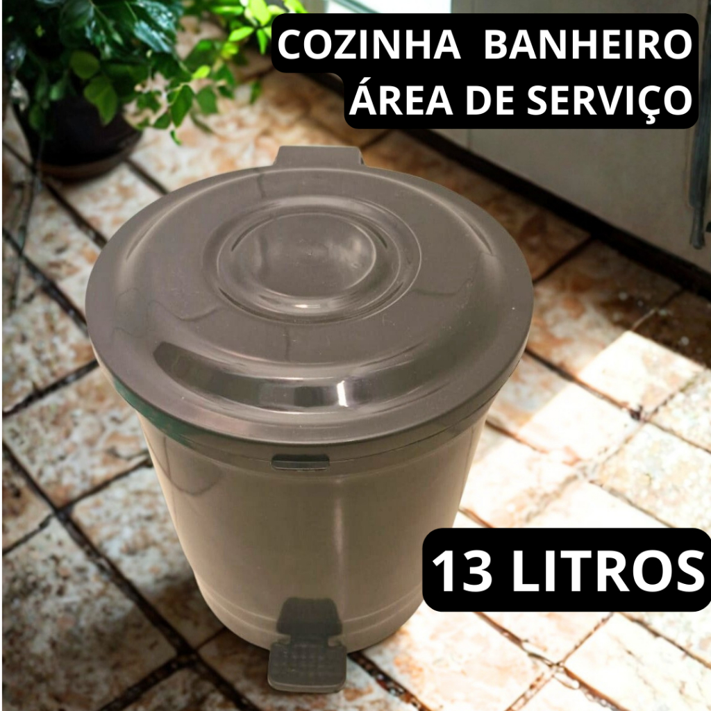 Lixeira 13 Litros Com Pedal e com Tampa Plástica Resistente - Cozinha Banheiro Escritório Área de serviço Quintal em Oferta na Shopee