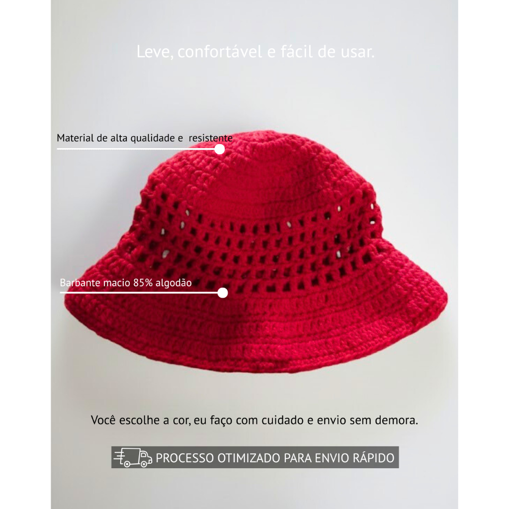 Bucket/Chapéu de Crochê Artesanal Feminino | Feito Sob Encomenda | Várias Cores | Verão em Oferta na Shopee