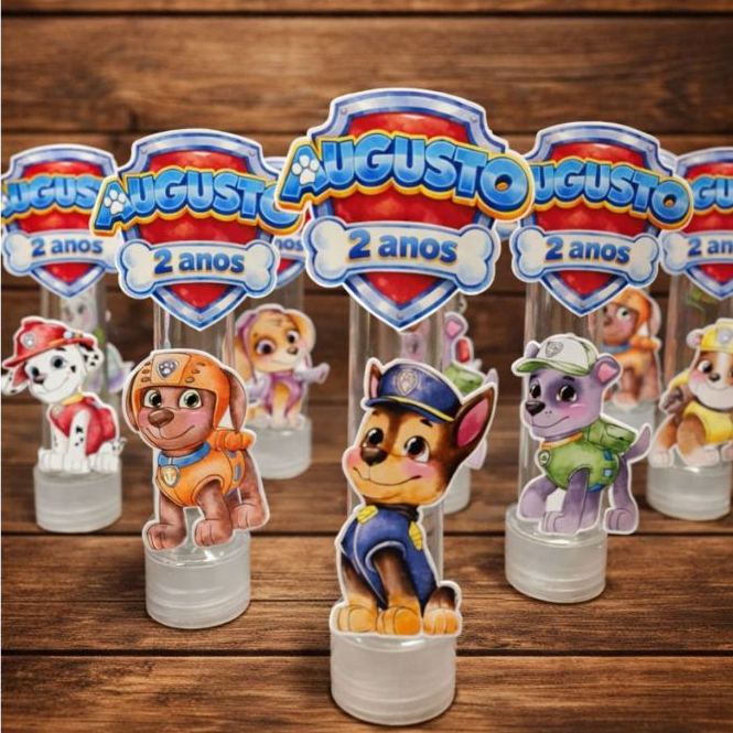Tubetes com apliques PATRULHA CANINA AQUERELA personalizado ( tubete 13cm / apliques de 5 e 6cm) ou somente apliques em Oferta na Shopee