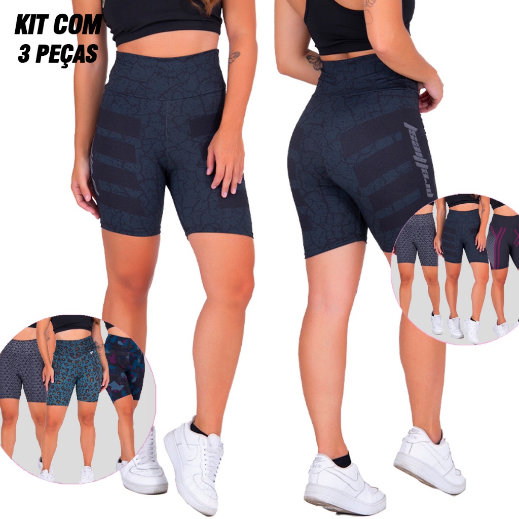 Kit 3 Bermudas Fitness Short Legging Verão Academia Zero Transparência em Oferta na Shopee