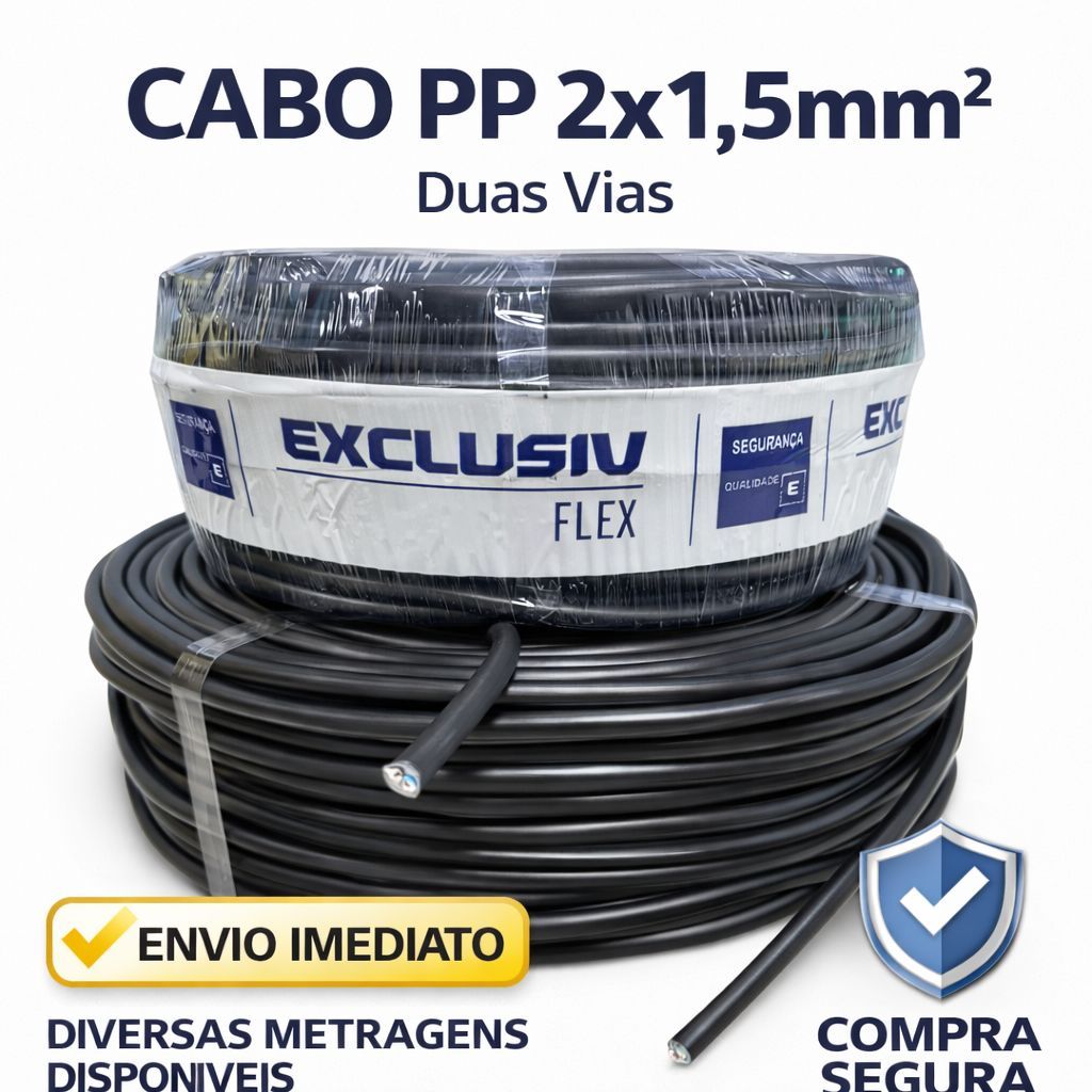 Cabo Comando PP 2x1,5 mm 100 metros 50 metros 40 metros e 30 metros em Oferta na Shopee