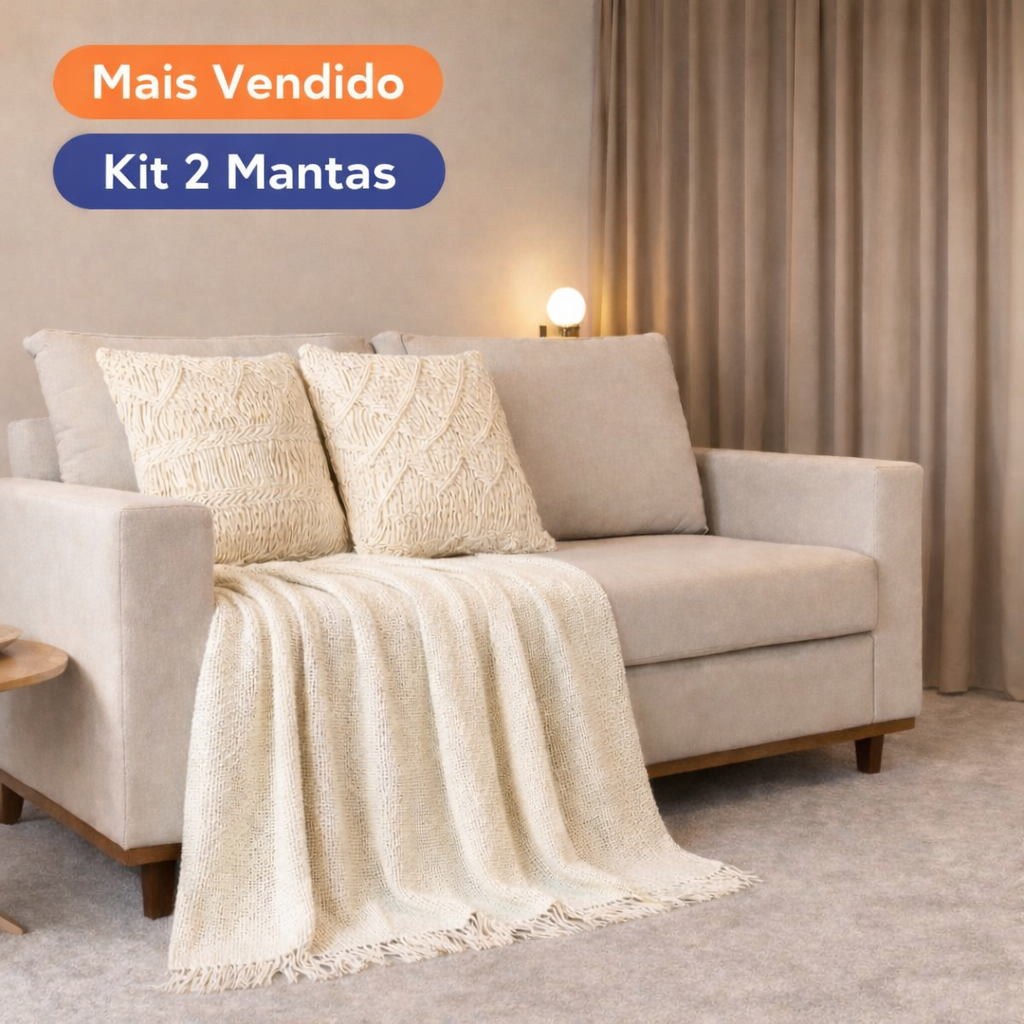 Kit 2 Mantas Para Sofá 2,20 x 1,20M  Gigante  100% Algodão Protetor Decoração Sala e Quarto em Oferta na Shopee