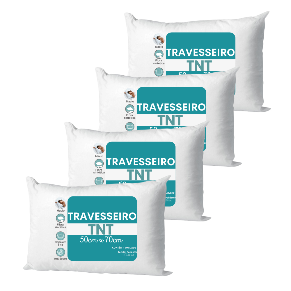 Kit 4 UNIDADES Travesseiros 50x70cm Fibra Antialérgico Linha Premium