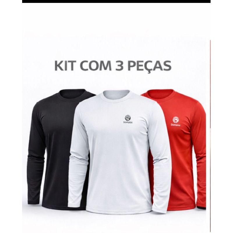 kit 3 camisetas adulto com proteção uv