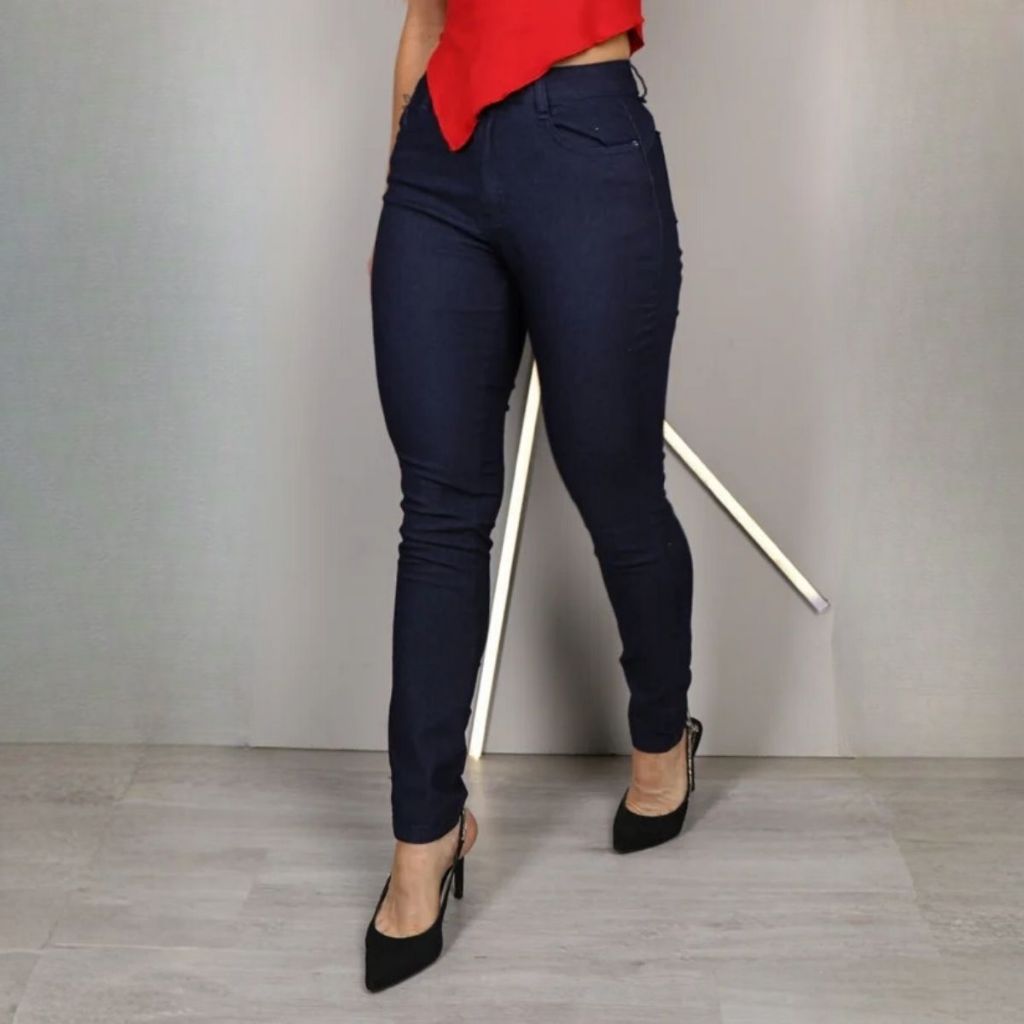 Calça Feminina Jeans Cigarrete Skinny Empina Bumbum Com Lycra Modeladora Cintura Alta Elastano