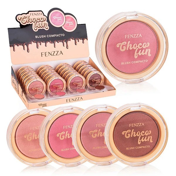Blush Choco Fun Fenzza Compacto Pigmento Suave Textura Macia Esfuma Fácil e Deixa Aspecto Natural