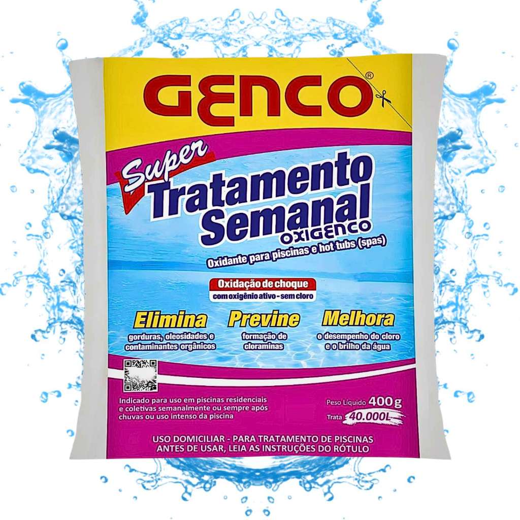 Super Tratamento Semanal Oxidante Para Piscinas Spas Água Limpeza Genco 400g Unidade