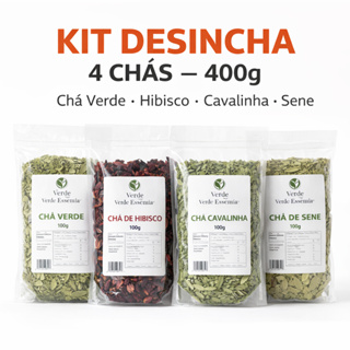 Kit Desincha 4 Chás Naturais 400g Chá Verde, Hibisco, Cavalinha e Sene em Oferta na Shopee