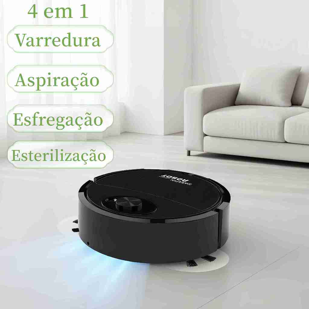 Robô Aspirador De Pó 4 em 1 - Limpeza para Casa - Aspira, Varre, Esfrega e Esteriliza