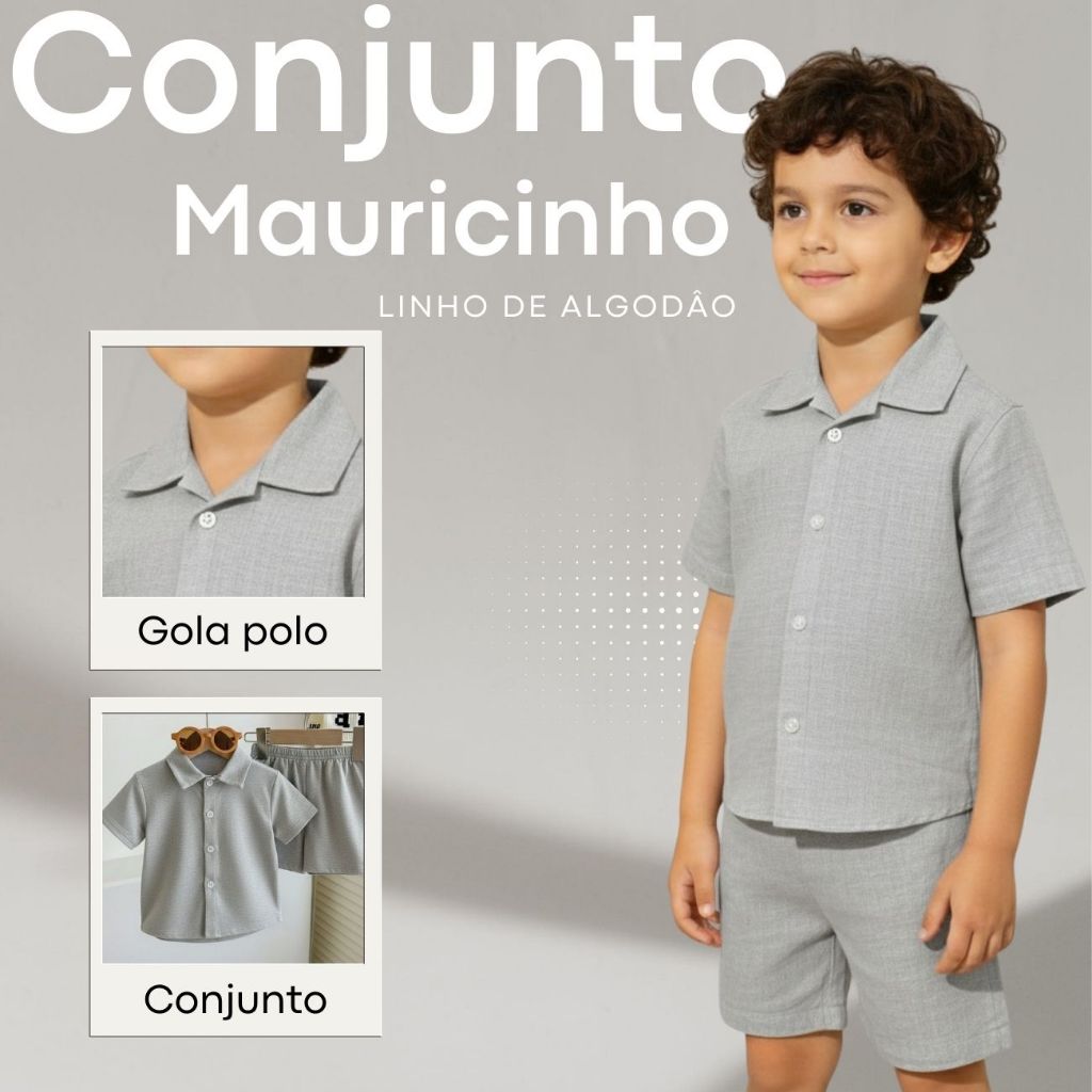 Conjunto Infantil Menino Mauricinho em Linho com Camisa Infantil Menino Bermuda Infantil Menino Botões