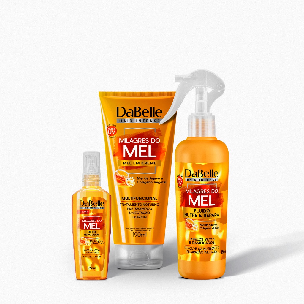 Kit DaBelle Hair Intense Milagres do Mel  - Fluido + Mel em Creme + Óleo Reparador - (3 itens) em Oferta na Shopee