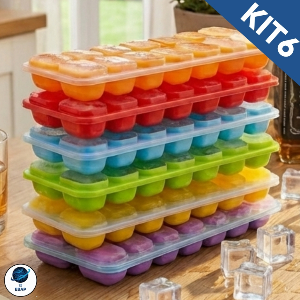 Kit 6 Formas De Gelo Silicone Fundo Flexível Com Tampa Para Freezer em Oferta na Shopee