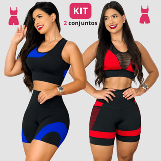 Kit 2 Conjunto de Academia Fitness Feminino – Top Nadador + Short Cintura Alta Modeladora em Oferta na Shopee