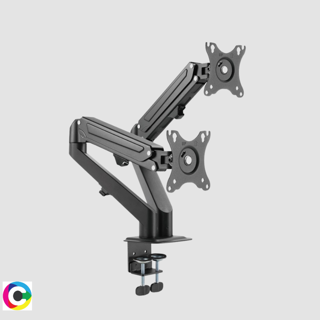 Suporte Articulado Duplo para 2 Monitores a Gás Pistão 17" a 27" Dois Braços Home Office Tela