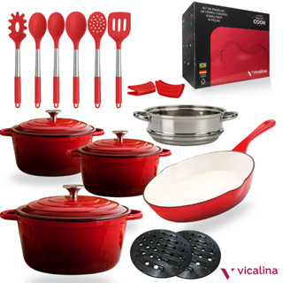 Vicalina kit jogo conjunto de panelas de ferro esmaltadas luxo para fogão indução 18 peças em Oferta na Shopee