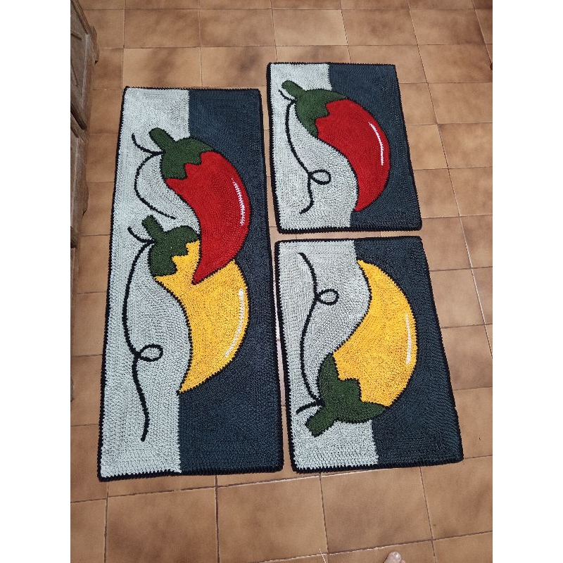 jogo de cozinha 3 peças tapete frufru pimenta