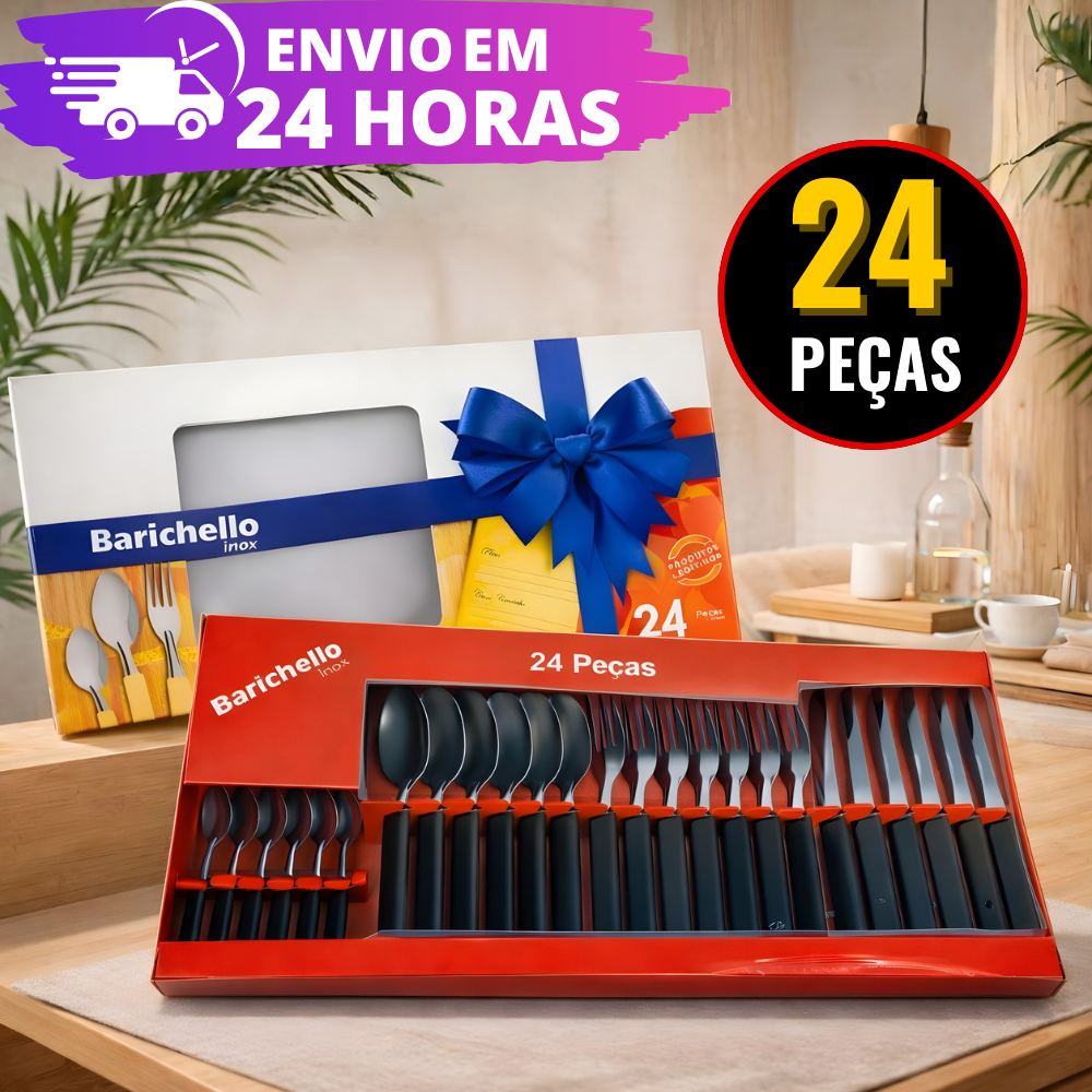 Jogo de Talheres Faqueiro C/ 24 Peças Inox Conjunto De Cozinha Churrasco