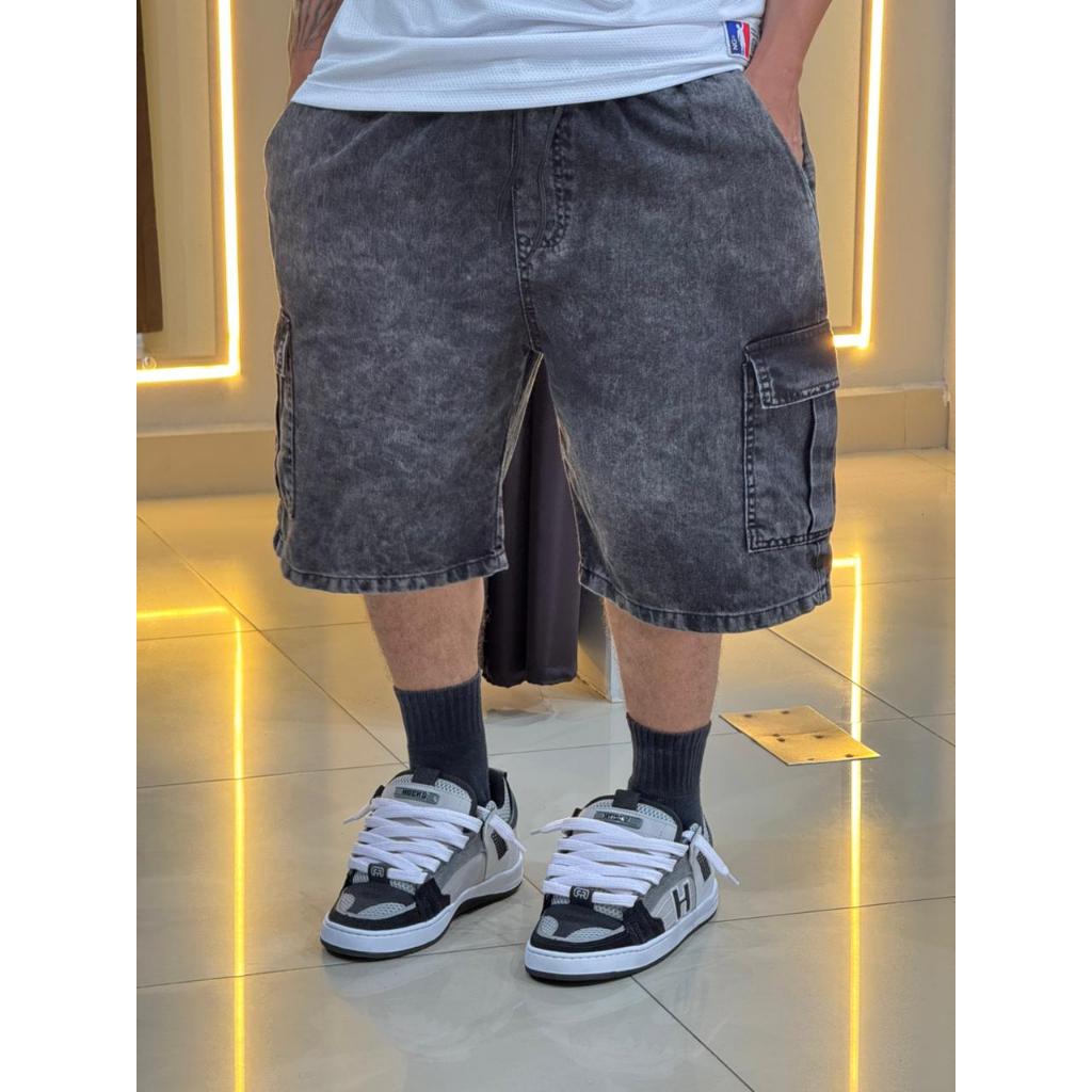 Bermuda Cargo Masculino Bolso Lateral Skatista Streetwear Preta Mescla Cinza Grafite em Oferta na Shopee
