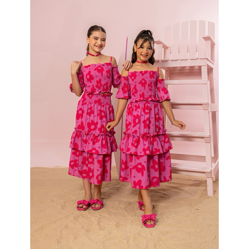 conjunto infantil 2 peças juventude juvenil com saia e blusa de alças florido conjunto verão