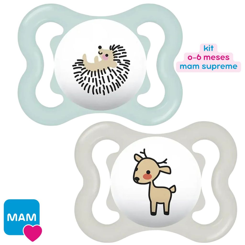 CHUPETA MAM 0-6 MESES SUPREME ORIGINAL COR NEUTRA 2 UNIDADES BICO BEBÊ MENINO MENINA SUPREMA