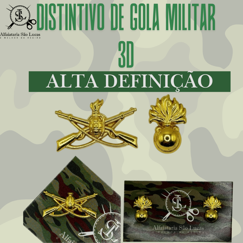 Distintivo de Gola Militar 3D Alta Definição Infantaria e Artilharia