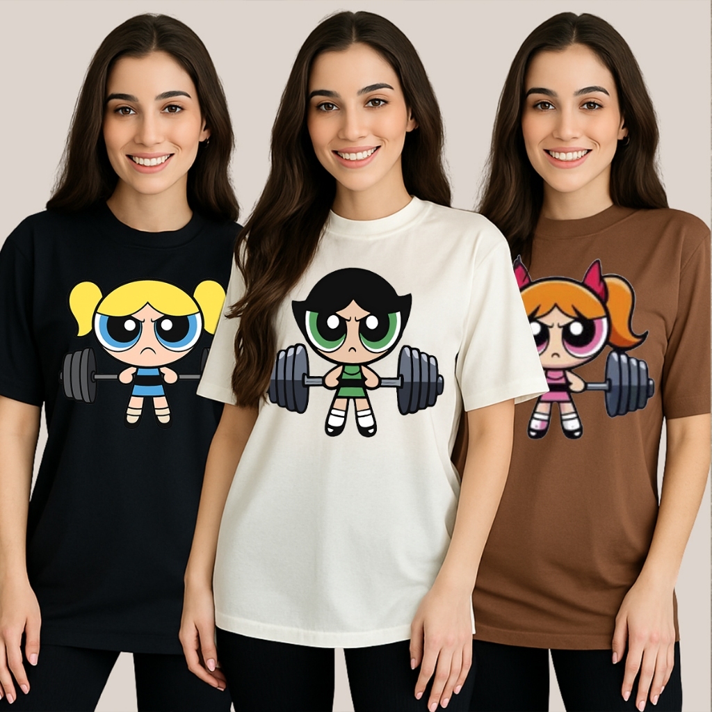 Camiseta  Oversized Feminina Academia Meninas Super Poderosas 100% Algadão Gym Treino Leve e Confortável