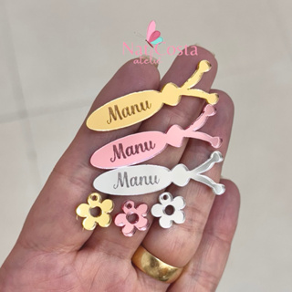 Tag Corpinho  borboleta + Mini florzinha em acrílico espelhado em Oferta na Shopee