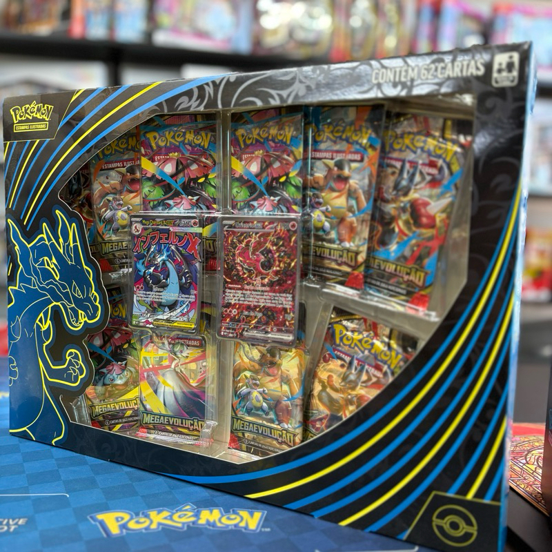 Box Pokémon TCG Mega Charizard X ex com 10 Boosters em Oferta na Shopee